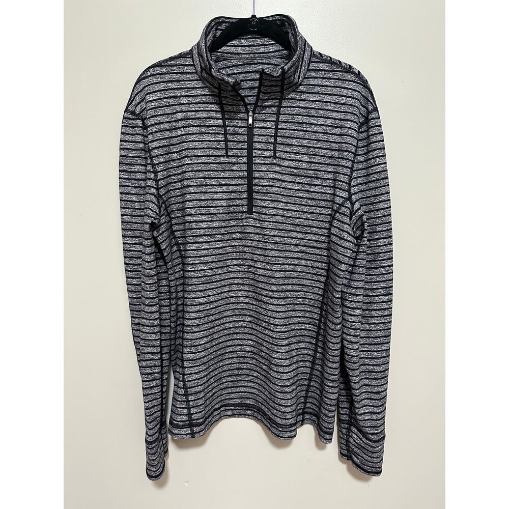 Lululemon Gray Black Striped Performance L/S Mens 1/2 Zip Pullover Size ? medium